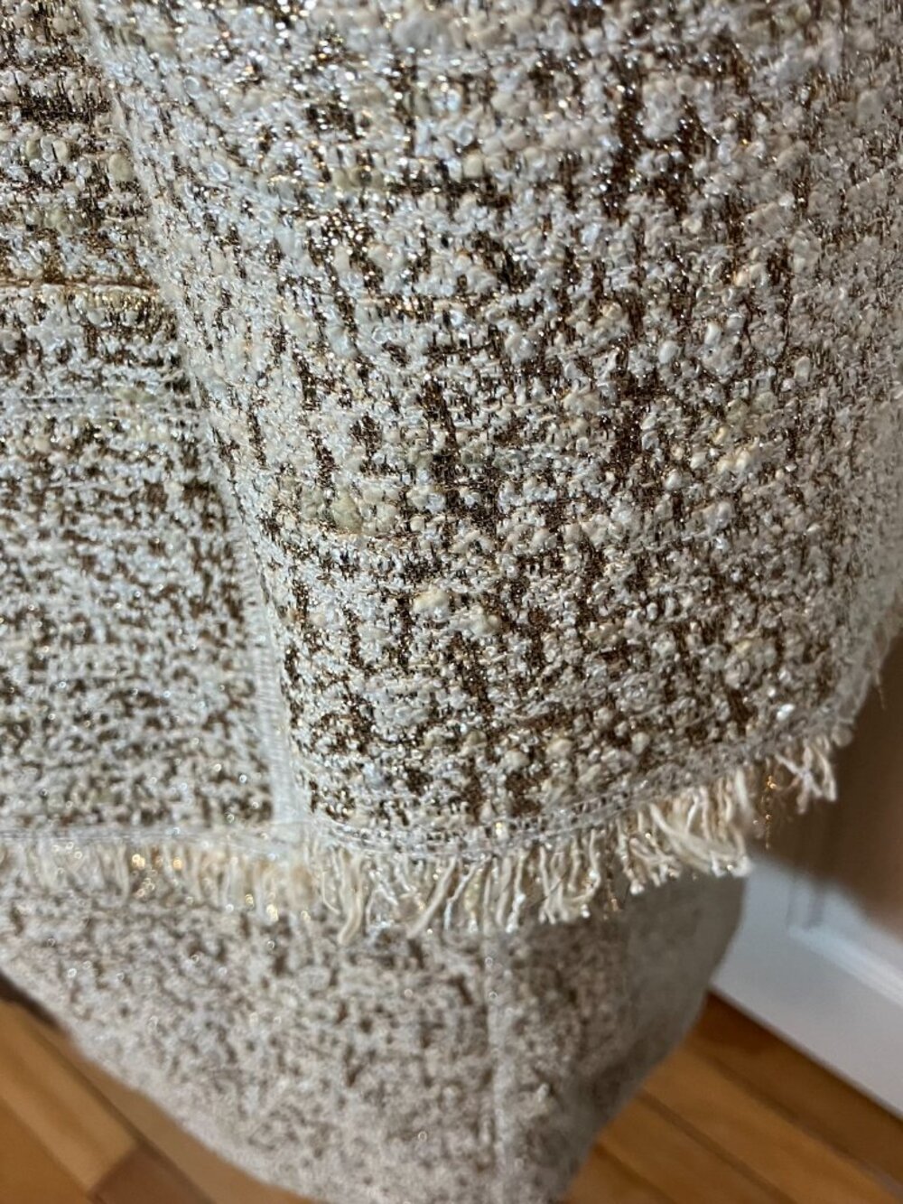 Vintage Neiman Marcus Exclusive Gold and Cream Metallic Tweed Jacket Size L - Picture 6 of 11